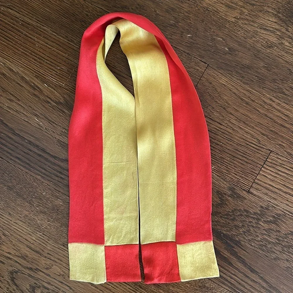 Vintage 50s/60s gold & tomato‎ red satin neck scarf